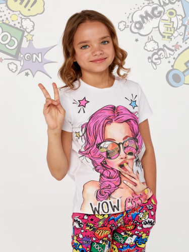Фуфайка (футболка) д/дев Juno SS21GJ539 Pink Pop белый