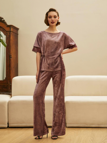 Комплект жен: фуфайка(футболка), брюки Mia Cara AW21WV389A Burgundy Forest пепельно-розовый