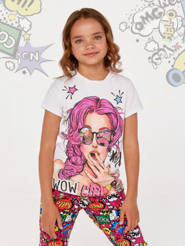 Фуфайка (футболка) д/дев Juno SS21GJ539 Pink Pop белый