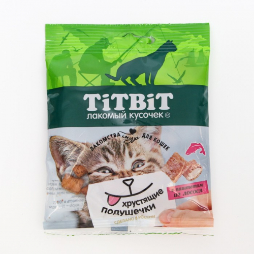 Хрустящие подушечки TitBit для кошек, с паетом из лосося, 30 г