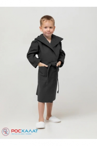  В-07 (27) Детский вафельный халат с капюшоном черный
