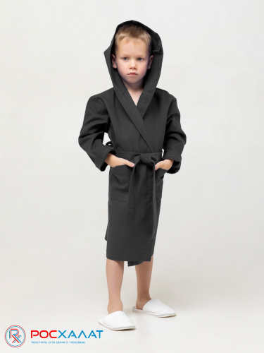  В-07 (27) Детский вафельный халат с капюшоном черный