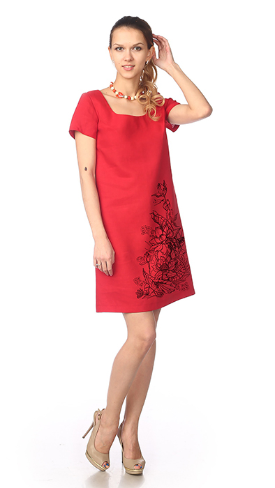 Красное платье лен