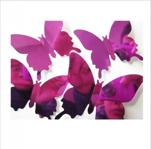 Набор зеркальных 3D бабочек 12 шт (розовые)