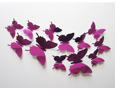 Набор зеркальных 3D бабочек 12 шт (розовые)