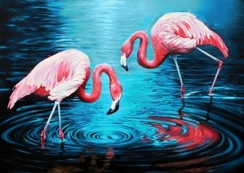 Алмазная мозайка: Фламинго на озере 38х27 Ag 3442