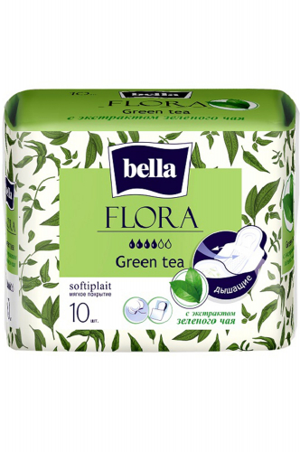 Bella, Прокладки впитывающие FLORA Green tea с экстрактом зеленого чая 10 шт Bella