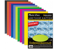 Цветной картон А4, 10 цветов, 10 листов, НАБОР, гофрированный BRAUBERG (124749)