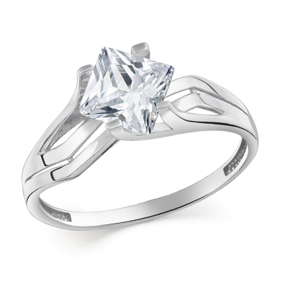 Кольцо с фианитом родированное серебро 925*