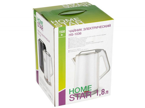 Чайник электрический 1,8л Homestar HS-1036 белый, двойной корпус