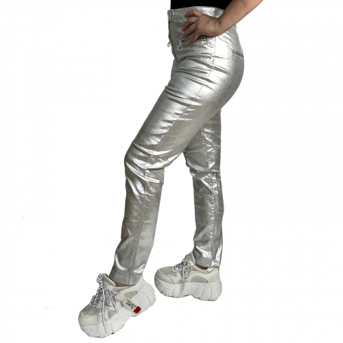 Клубные женские брюки-сигаретки – смелый, экстравагантный металлик №282