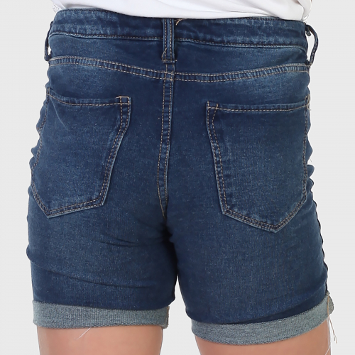 Джинсовые шорты для девочки – модный подворот, ровный синий цвет №611