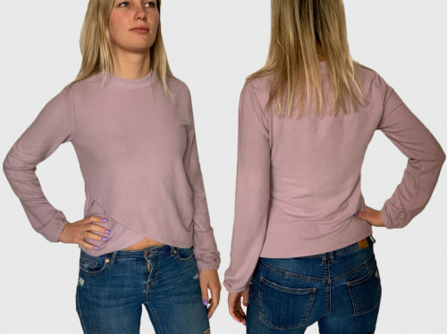 Нежно-розовая женская кофта Z Supply – поддержи трендовую вещь аксессуарами: цветной сумкой и винтажными очками №90