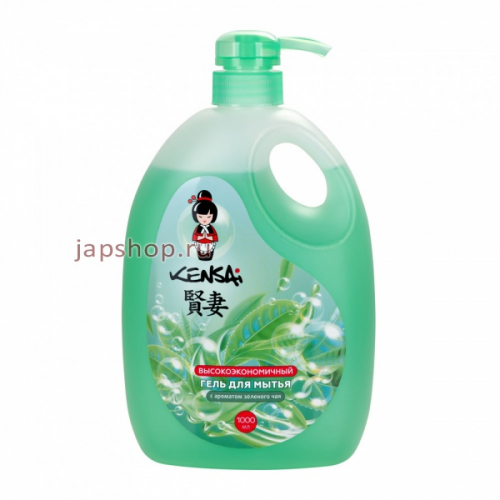 Kensai Высокоэкономичный гель для мытья посуды и детских принадлежностей с ароматом зеленого чая, флакон с дозатором, 1000 мл (4640033320681)