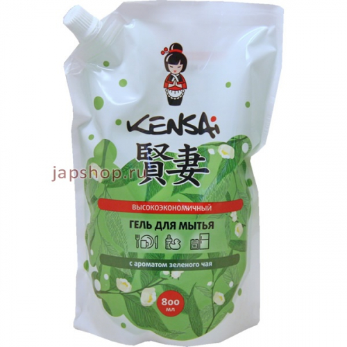 Kensai Гель высокоэкономичный для мытья посуды и детских принадлежностей, с ароматом зеленого чая, мягкая упаковка, 800 мл (4607974420917)