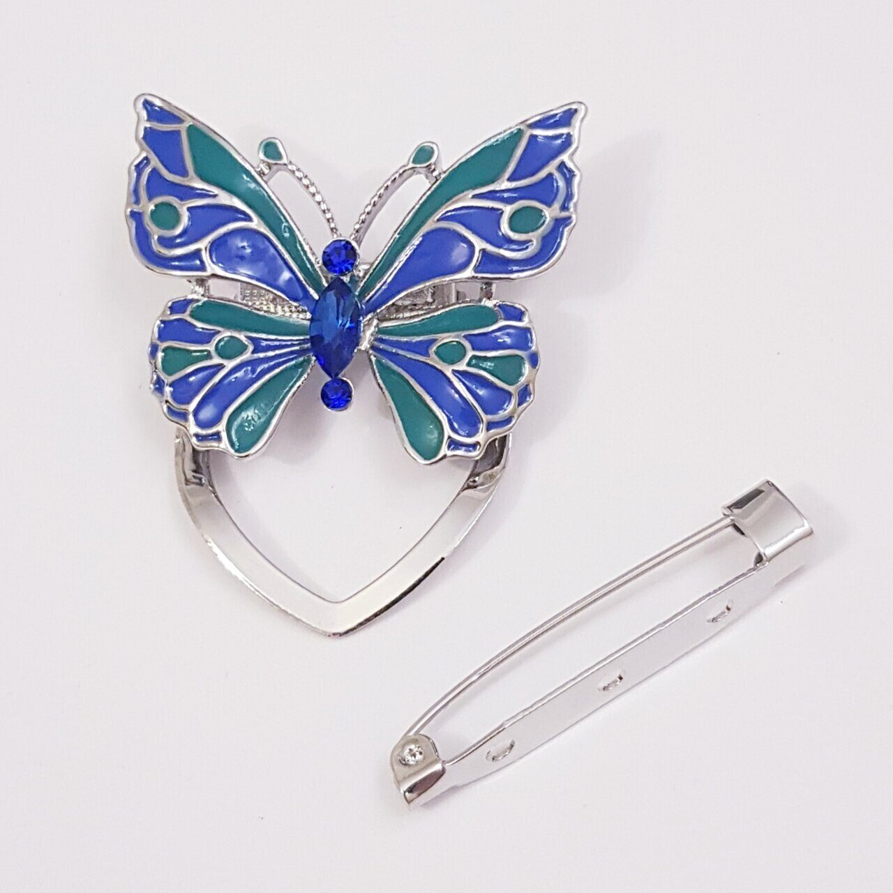 Брошь для шарфа Бабочка сине-зеленая. zlatto-jewelry
