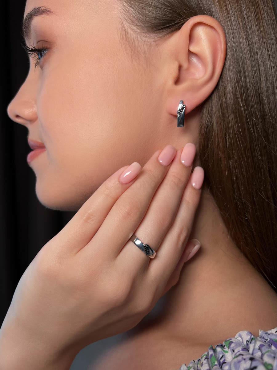 Серьги из серебра с нат.шпинелью родированные 925 пробы С-7333чр416