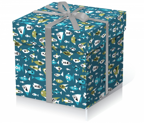 Коробка подарочная кубик 900грамм. Рыбы