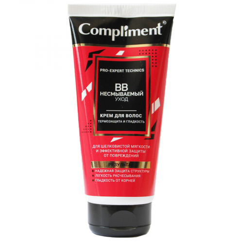 Compliment Pro-expert technics BB НЕСМЫВАЕМЫЙ УХОД крем для волос Термозащита и гладкость, 165 ml