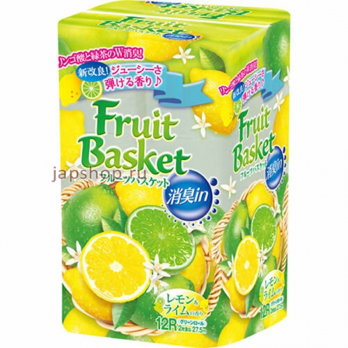 Marutomi Fruit Basket Бумага туалетная 2х слойная, лимон лайм, 27,5 м, 12 рулонов (4902727008672)