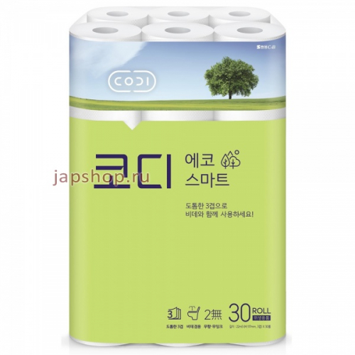 Codi Eco Smart Мягкая туалетная бумага, трехслойная, с тиснёным рисунком, 22 м, 30 рулонов (8809416303451)