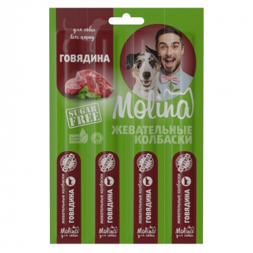 Molina Жевательные колбаски для собак, Говядина, 4 шт. по 5 г.