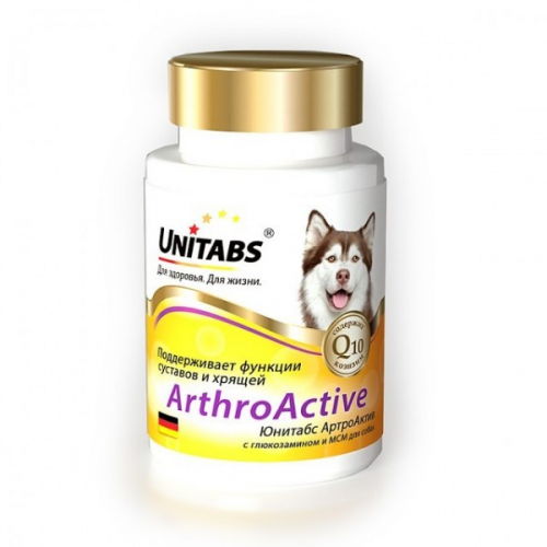 Unitabs ArthroActive, витамины для собак с глюкозамином,МСM и Q10, 100 таблеток