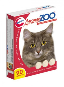 Доктор ZOO Витамины для кошек здоровье кожи шерсти (таурин, биотин), 90 таблеток