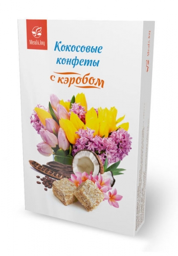 Кокосовые конфеты с кэробом, картонная упаковка 100 г цветы