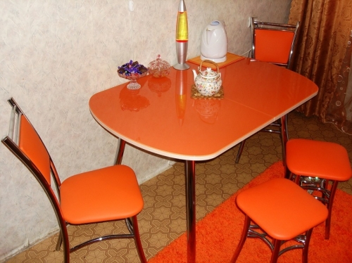 Стол 2 1200(1500)х800 выбеленный дуб, стекло оранжевое 