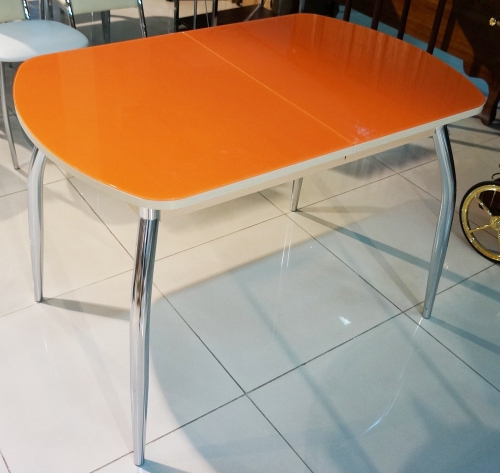 Стол 1 110х700 выбеленный дуб, стекло оранжевое