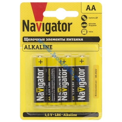 Батарейки пал.блист. AA R06 Navigator алкалин(4шт)