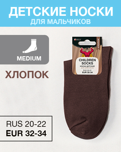 Носки детские мальч Хлопок, RUS 20-22/EUR 32-34, Medium, коричневый