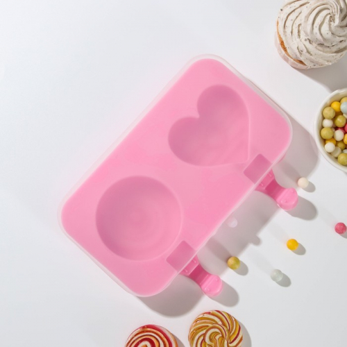 Форма для мороженого «Позитив», силикон, 19,5×11×2,5 см, 2 ячейки, с крышкой и палочками (50 шт), цвет МИКС
