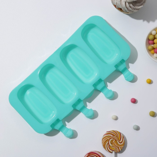 Форма для мороженого «Эскимо классика», силикон, 25,8×14,6×2,6 см, 4 ячейки, цвет МИКС