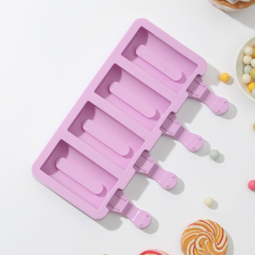 Форма для мороженого «Сицилия», силикон, 19,5×11 см, 4 ячейки (6,8×3,5 см), цвет МИКС