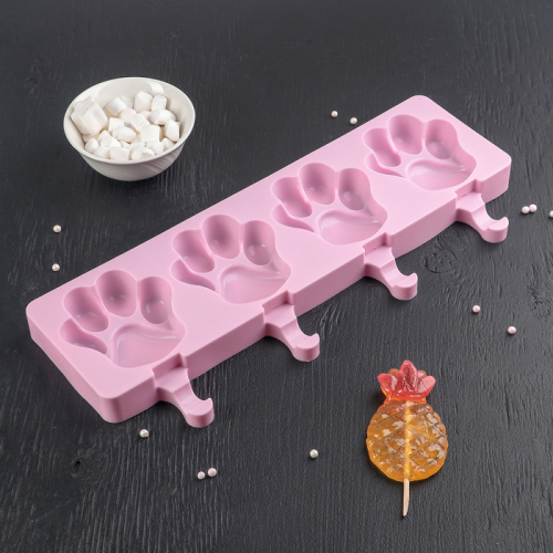 Форма для мороженого «Лапки», силикон, 26×14 см, 4 ячейки (8,5×8,5 см), цвет МИКС