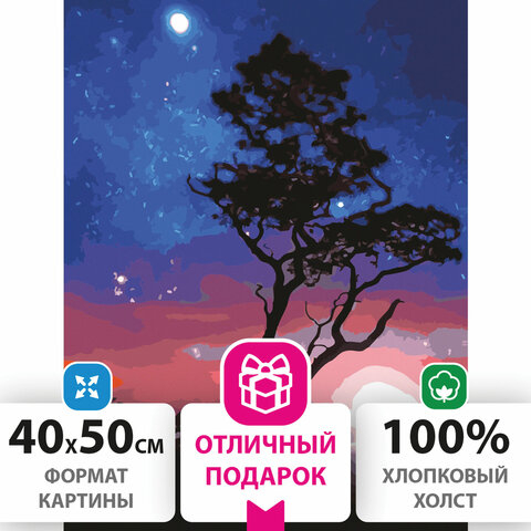 Картина по номерам 40х50 см, ОСТРОВ СОКРОВИЩ “Звездная ночь“, на подрамнике, акриловые краски, 3 кисти, 662495