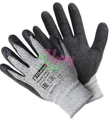 Перчатки Сверхвысокая защита от порезов, со стекловолокном, (XL), серый+чёрный, Fiberon