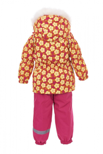 Зимний комплект-костюм для девочки, OLIVIA 812  Розовый-жёлтый в цветочек