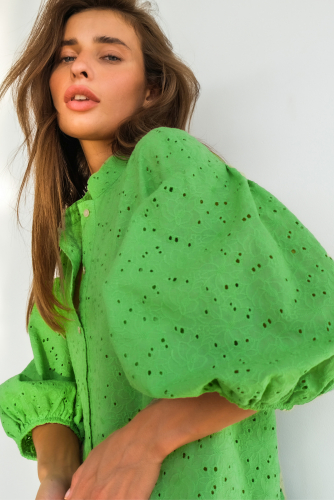 Платье летнее кружевное свободное из хлопка зеленое