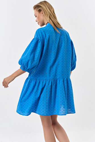 Платье летнее кружевное свободное из хлопка синее