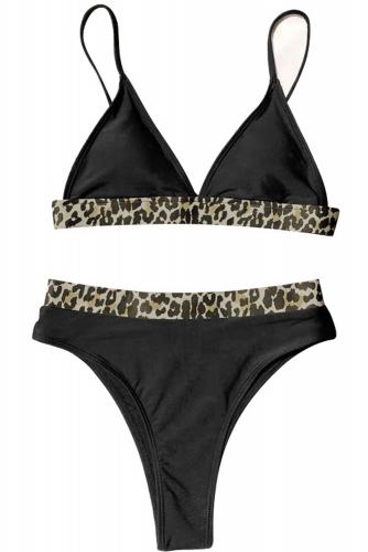 Черный раздельный купальник бикини с леопардовым принтом