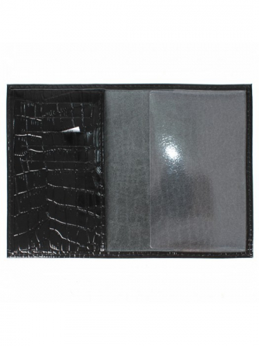 Обложка для паспорта Croco-П-405 (5 кред карт) натуральная кожа черный крокодил (200) 208984