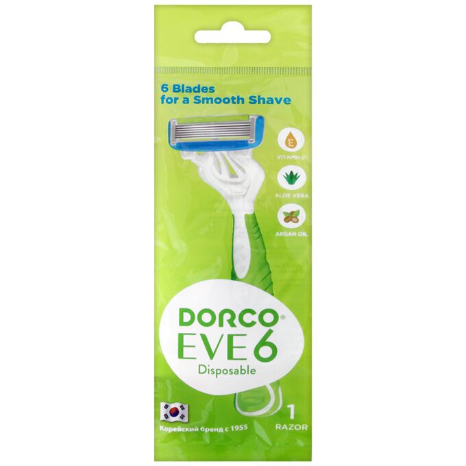 DORCO EVE 6 (Vanilla6) однораз.станок 1шт.плав.гол. с 6лез.увл.п, прорез.ручка