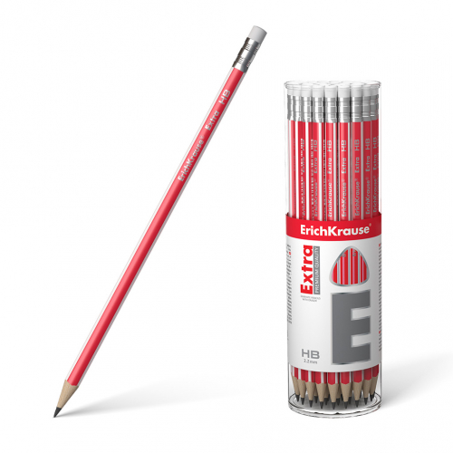13,9р. 17,4р.Чернографитный трехгранный карандаш с ластиком ErichKrause® Extra HB (в тубусе по 42 шт.)