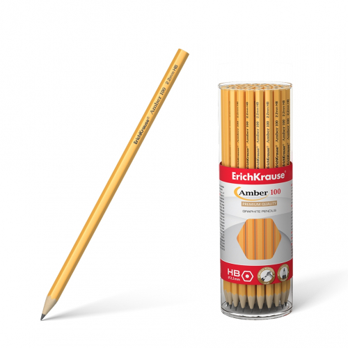 Чернографитный шестигранный карандаш ErichKrause® Amber 100 HB (в тубусе по 42 шт.)