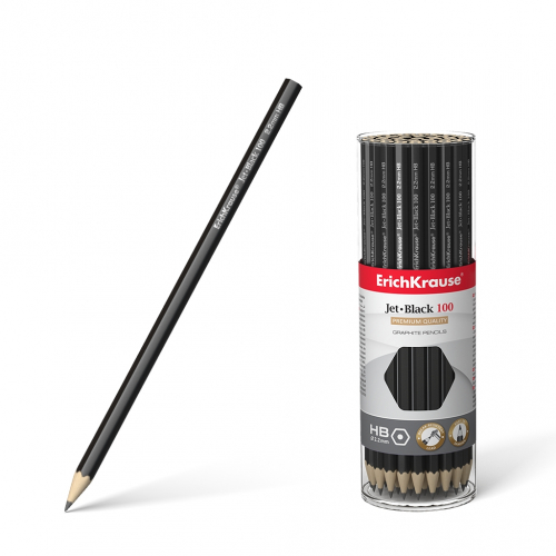 Чернографитный шестигранный карандаш ErichKrause® Jet Black 100 HB (в тубусе по 42 шт.)