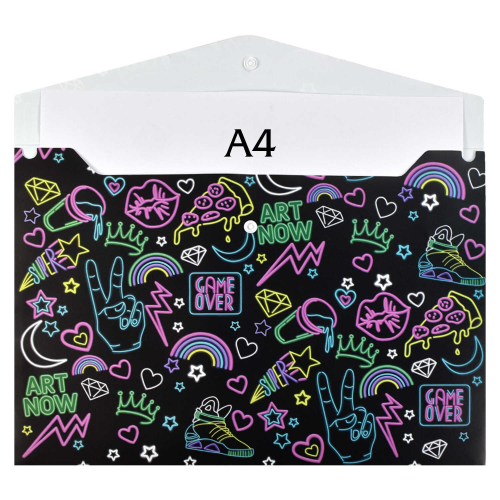 Папка для школьных тетрадей пластиковая, формат А4, 180 мкм, чёрный+розовый