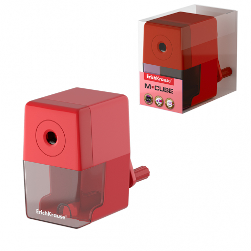 300р. 404р.Точилка механическая ErichKrause® M-Cube с контейнером, цвет корпуса красный (в коробке по 1 шт.)
